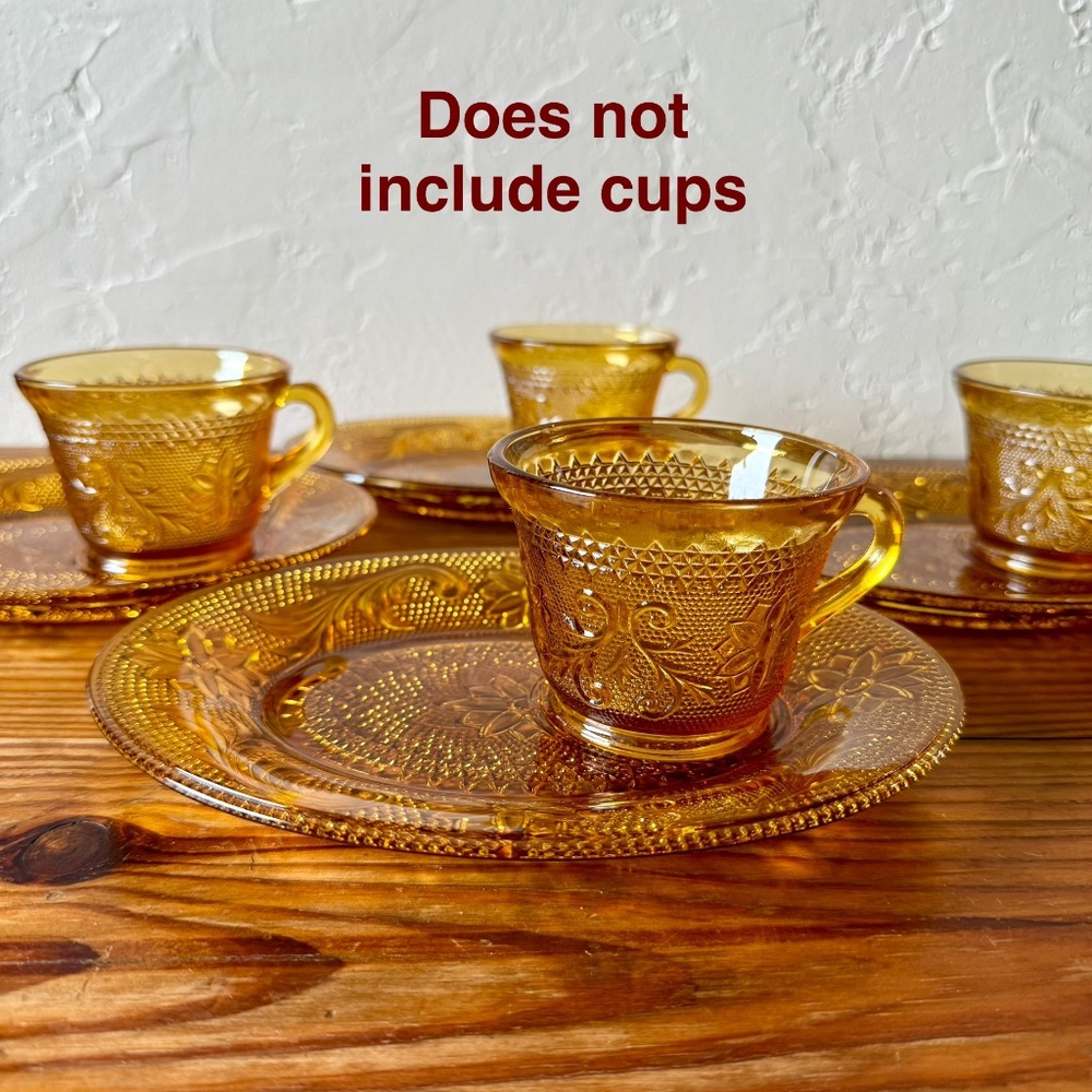 Vintage Tiara Sandwich Amber Snack Plates | Indiana Glass | Floral Pressed Glass - Picture 2 of 8
